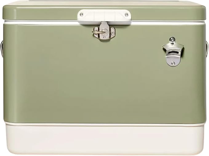 FSE Retro Metal Cooler, 80 Can/54 Qt. Capacity, Hard-Sided, Two Tone, Holds Up to 80 Beverage Cans, Metal Construction with Plastic Lining