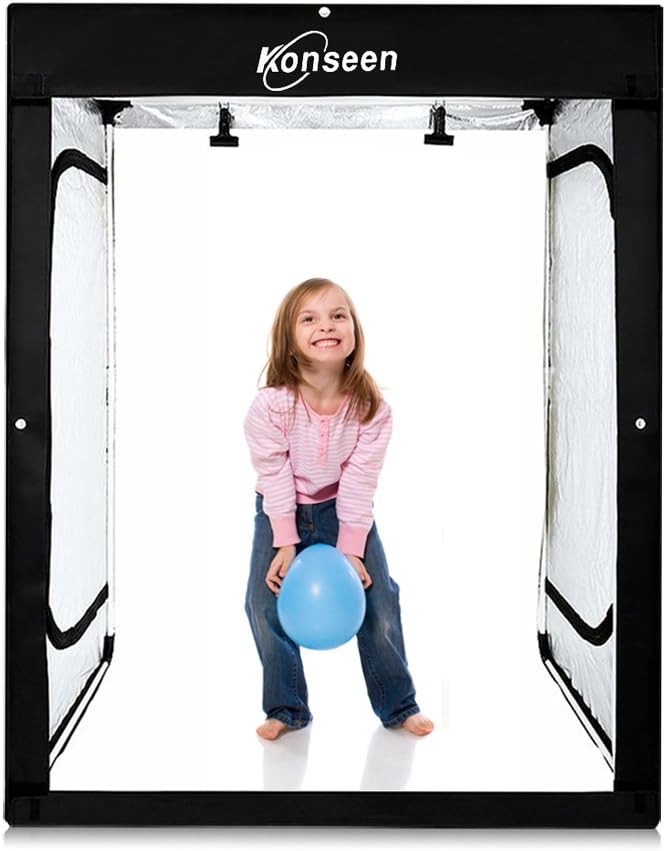 Professional Large Photo Light Box Photography Studio 47"x32"x63" LED Dimmable Shooting Tent Continuous Lighting Cube Softbox for Portrait Clothing Photography with 3 Color Backdrops