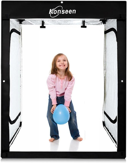Professional Large Photo Light Box Photography Studio 47"x32"x63" LED Dimmable Shooting Tent Continuous Lighting Cube Softbox for Portrait Clothing Photography with 3 Color Backdrops