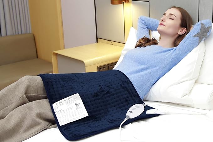 Ruqiji 17''x33'' XXXL King Size Heating Pad with 120 Minutes Auto Shut Off&6 Temperature Settings, Flannel Electric Heating Pad/Pain Relief for Back/Neck/Shoulders/Menstrual Pain/Leg Cramp (Dark Blue)