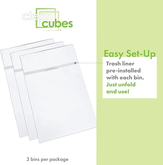 30 Gallon Disposable Pop-Up Trash Cans (3-Pack) with Fitted Bags – Foldable Garbage & Recycling Bins for Parties, Events & Kitchen (White, 30" H x 14" W x 17" D)