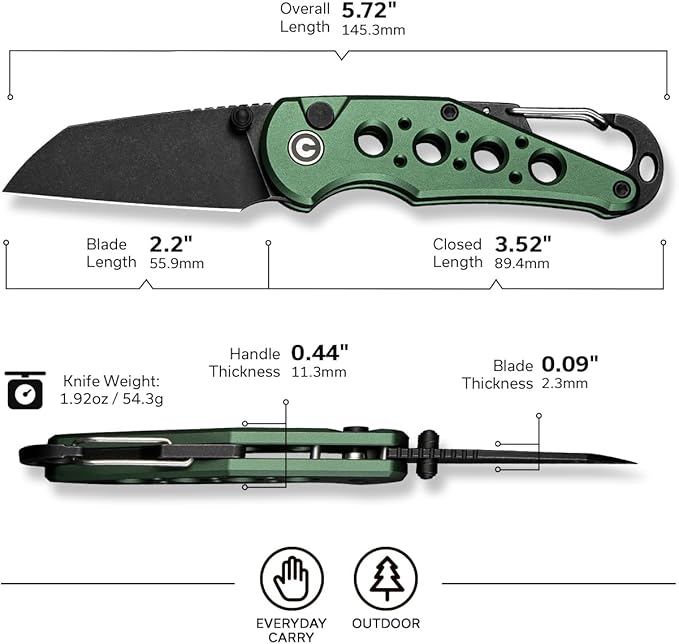 CIVIVI Pragma Folding Knife, Pocket Knife Multitool with EDC Carabiner, Bottle Opener, 2.2" Nitro-V Blade Aluminum Handle, Ideal Gift for Men Women C23062B-3 (Green)