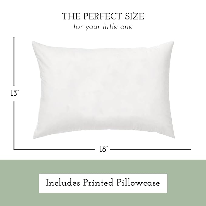Little Sleepy Head Toddler Pillow with Pillowcase 13x18 - Kids Pillow for Sleeping - Better Neck Support Ergonomic Pillow and Toddler Pillowcase - Best Pillows for Kids (Sage)