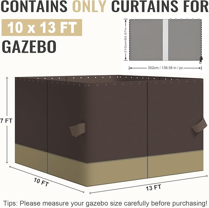 COWVIE 4-Panel 10' x 13' Gazebo Replacement Curtains, Patio Privacy Sidewalls with Double Zipper, Replacement for Outdoor Gazebo Canopy (Curtain Only)