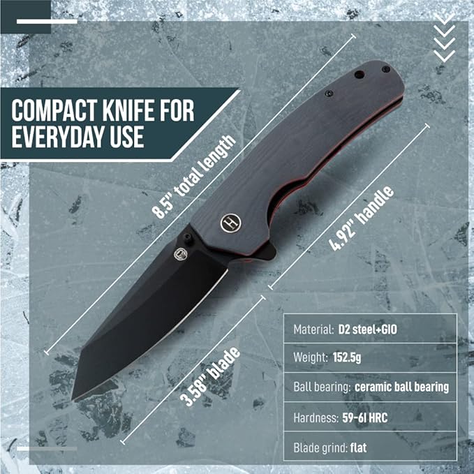 Clip Point Folding Knife with G10 Tactical Handle, D2 Steel Blade, Gift Box Set (Grey+Red) - Ideal for Outdoor Enthusiasts - Holtzman's Gorilla Survival