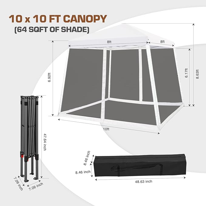 EAGLE PEAK 10x10 Slant Leg Easy Setup Pop Up Canopy Tent with Mosquito Netting 64 sqft of Shade, White