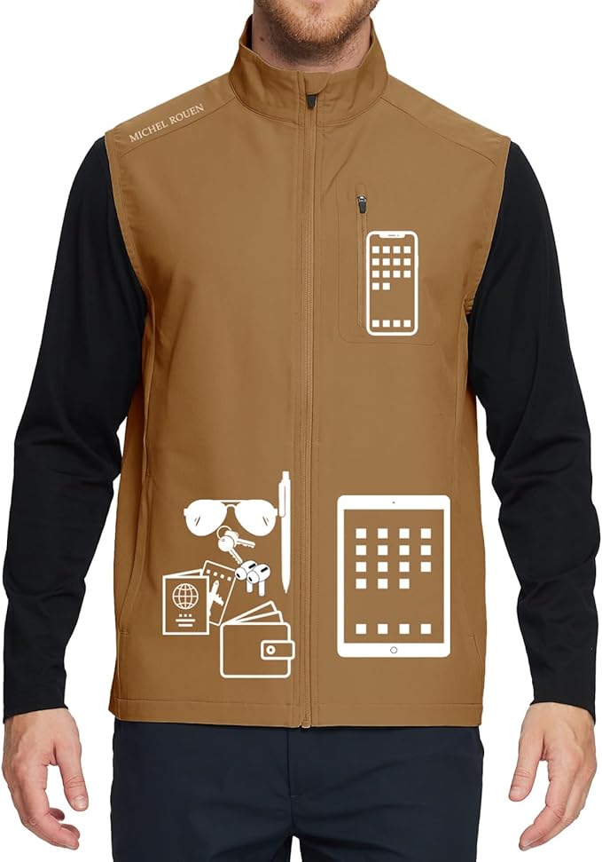 Rouen Mens Vests Outerwear Performance Lightweight Sleeveless Jacket Windproof Softshell Vests Sports Golf Vest for Men