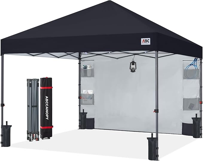 ABCCANOPY Pop Up Canopy with Sidewall,10x10 Outdoor Canopy Tent with Storage Sidewall for Commercial Events with 4 Weights (Black)