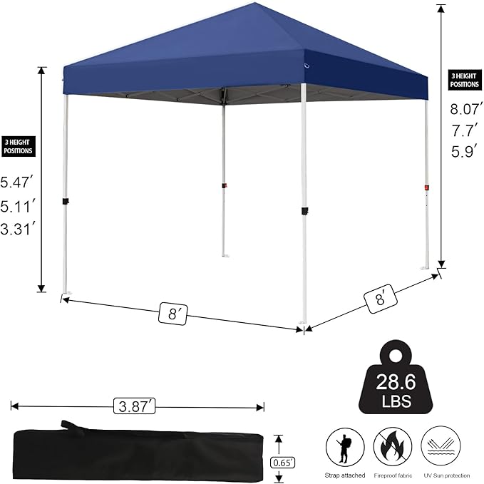 Northroad 8X8 FT Pop Up Canopy, Outdoor Instant Canopy Tent Slant Legs with Carrying Bag, Portable Gazebo Shelter for Wedding Party,Commercial Event,Patio,Garden,Beach -Dark Blue