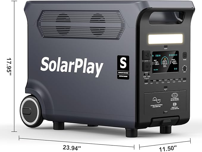 SolarPlay Q3600 3600W/3840Wh Portable Power Station, 2Hrs Fast Charging Solar Generator with LiFePO4 Battery, 5500W Surge Emergency Power for Home Backup, RV, Camping
