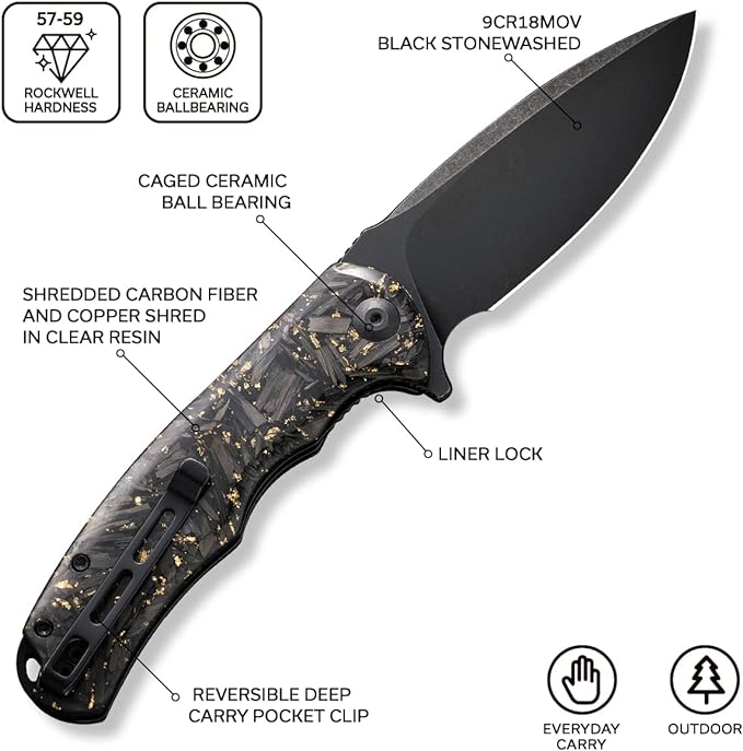 CIVIVI Folding Pocket Knife- Praxis Flipper Liner Lock Knife, 3.75" Black Stonewashed Blade, Reversible Clip for EDC Outdoor Use C803J