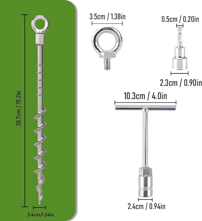 8 Pcs 14" Ground Anchors Screw in Non-Rust Cast Aluminum Detachable Tent Stakes for Camping Tents, Sand, Trampoline, Swing Sets and Sheds