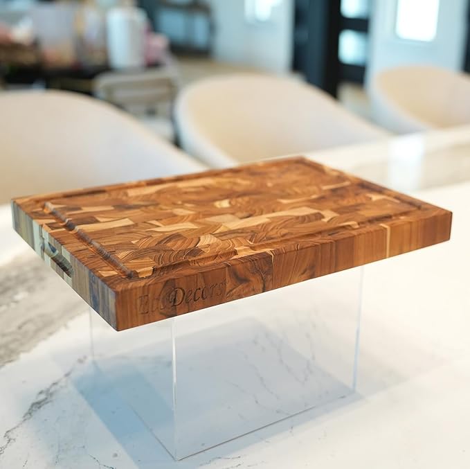 EcoDecors, FSC Teak End Grain Cutting Board 14x10, Compact Reversible Teakwood Cutting Board for Kitchen, Cheese & Charcuterie, Solid Wood Chopping Board with Natural Finish