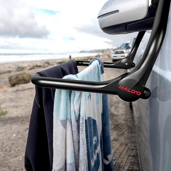 Malo'o Portable Drying Rack – Perfect for Wetsuit Drying, Camping, Fishing & Scuba Gear. The Heavy Duty Hangers Have 2 Drying Bars for Wet Suits or Hockey Gear and can Hang Off The Side View Mirror