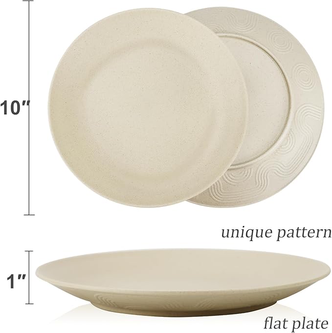 Wheat Straw Dinner Plates 10 Inch Unbreakable Set of 8 - Dishwasher & Microwave Safe Plastic Plates Reusable - Lightweight Plates for kitchen,camping,salad,appetizer - Beige
