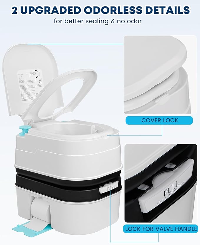 Kohree 6.34 Gal Portable Toilet for Adults: Large Camping Toilet with Detachable Waste Tank - Odorless Leak-Proof Boat Porta Potty with Paper & Detergent Collection for Home Use, Camper, RV Travel