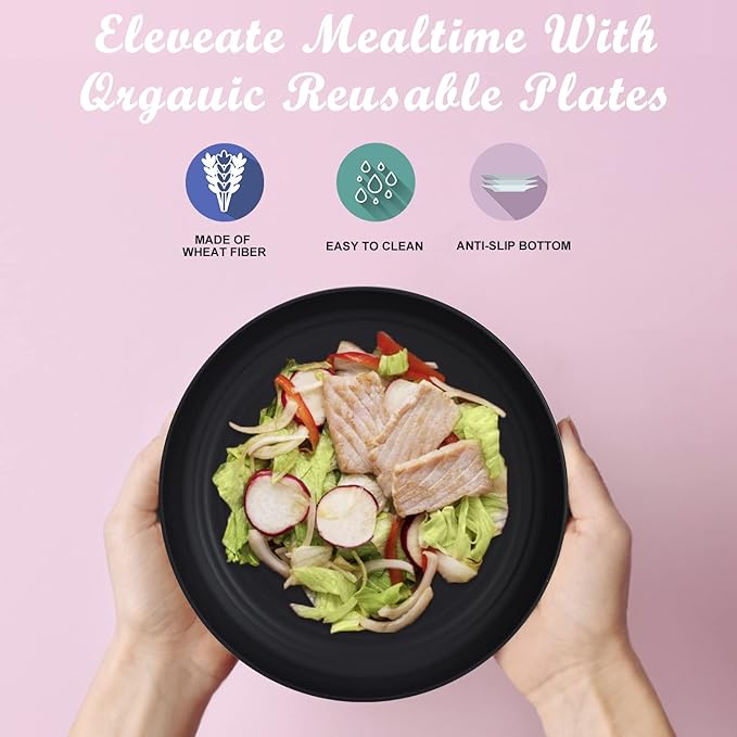 Wheat Straw Plates - 8 Inch Unbreakable Dinner Plates Set of 8 - Dishwasher & Microwave Safe Plastic Plates Reusable - Lightweight Plates for kitchen,R.V (Classic Series)