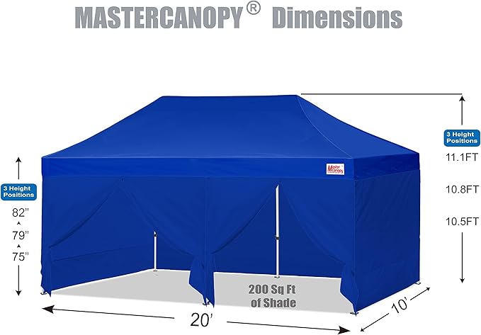MASTERCANOPY Pop-up Canopy Tent with Sidewalls (10x20,Blue)