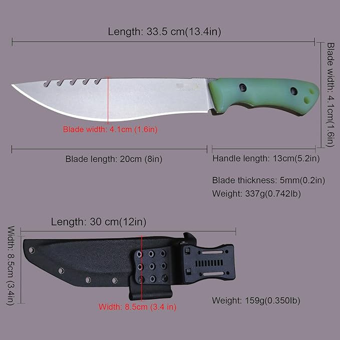 13.4-inch DC53 steel full tang hunting knife + K sheath. Suitable for camping, hiking, hunting and as daily carry equipment for handicrafts. (G10 - Minimalist Luxury Style A)