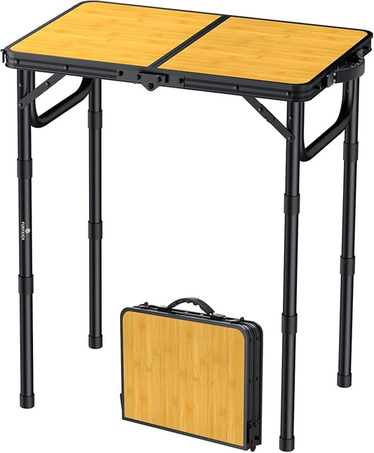 FUNYKICH 2ft Small Folding Camping Table, 3 Height Adjustable Portable Picnic Table, Lightweight Aluminum Outdoor Tables with Carry Handle for Camping, Picnic, BBQ, L22.8 xW15.7 (58x40cm)
