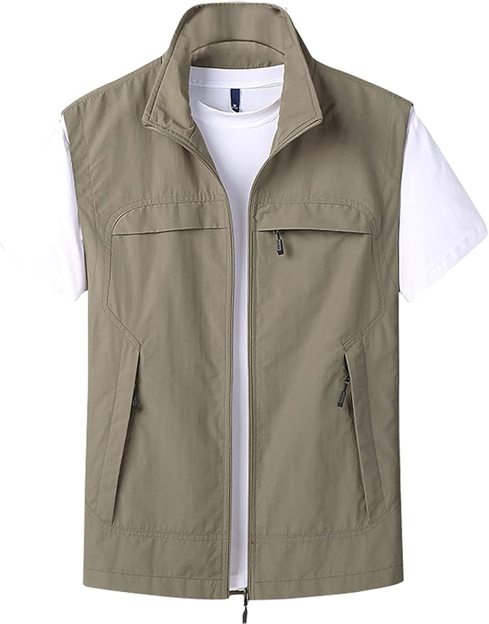 Gihuo Mens Casual Lightweight Travel Vest Summer Utility Safari Vest Sleeveless Jackets for Travel Hiking Fishing