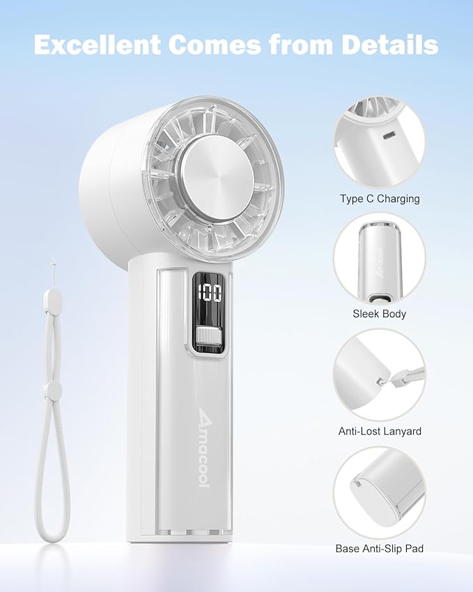 AMACOOL Handheld Fan with Ice Cooler, Mini Portable Fan Rechargeable, 18Hrs Cooling, 0-100 Adjustable Speed, Small Yet Powerful, Personal Hand Fans for Travel, Beach, Outdoor, Makeup, Gifts for Women