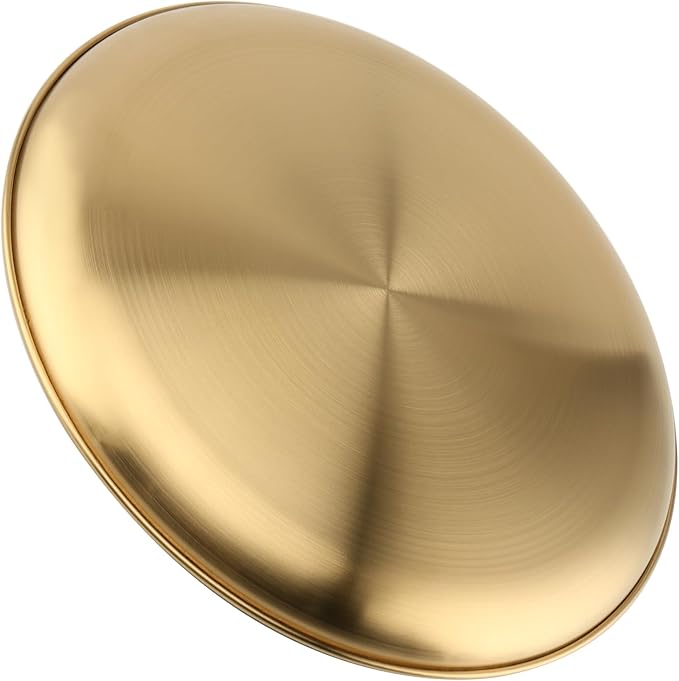 MOUYAT 6 PCS 12 Inch Large Stainless Steel Plate, 30cm Round Dinner Metal Plates, Metal Salad Steak Plates Reusable Dinner Dish for Eating Serving Camping Outdoor BBQ Home Kitchen, Frosted Gold