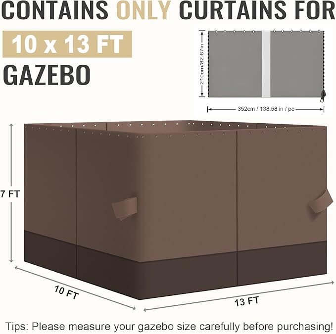 COWVIE 4-Panel 10' x 13' Gazebo Replacement Curtains, Patio Privacy Sidewalls with Double Zipper, Replacement for Outdoor Gazebo Canopy (Curtain Only)
