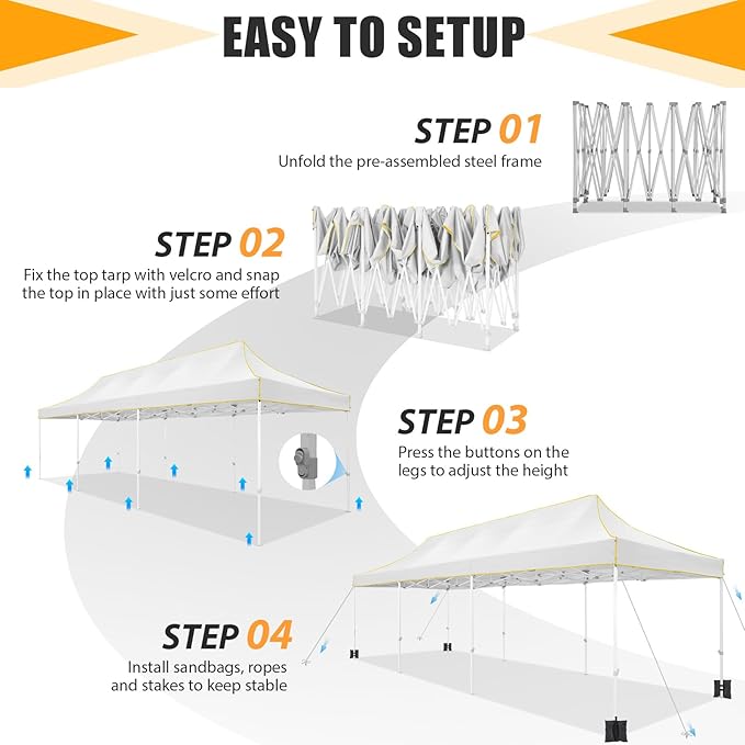 HOTEEL 10x30 Heavy Duty Pop Up Canopy Tent for Parties Event Wedding Commercial Instant Canopy with Wheeled Bag, Party Tent Waterproof UV 50+&Windproof, Upgraded Thick Hexagonal Legs, White