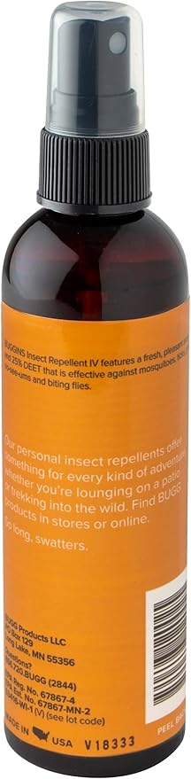 BUGGINS IV Performance - Insect Repellent - Mosquitoes, Gnats, Ticks, and Biting Flies, 25% DEET, Powdery Scent - 4 oz Pump Spray Bottle