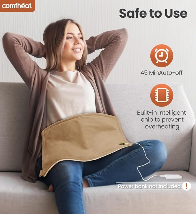 USB Heating Pad, 5V Heated Travel Pads, 3 Heat Settings & Auto Shut Off, Hot Therapy for Pain Relief Abdomen Cramps (16"x 12") (Non-Chargeable) Khaki