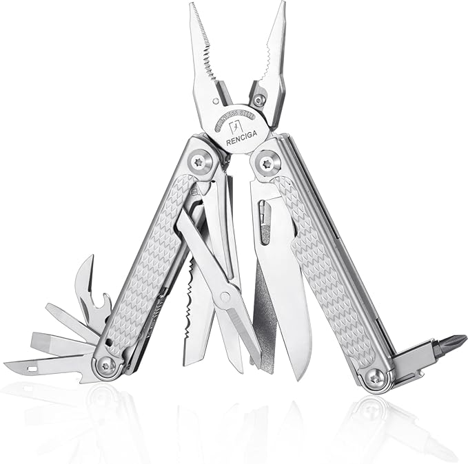 High-end Professional Multitool Pliers 15-in-1 Stainless Steel with Safety Lock 7-inch Multi Tool Foldable Pliers with Large Saw Blade Wire Cutter Scissors and Screwdirver Set Camping Survival for Man