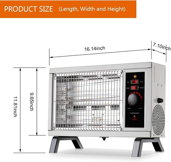 Homeleader ETL Portable Radiant Heater, 1250W/1500W Indoor Space Heater, Rapid Heating with Adjustable Thermostat, Perfect for garages, workshops, Warehouses, White