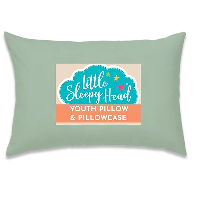 Little Sleepy Head Youth Pillow with Pillowcase 16x22, Soft Jumbo Toddler Pillow, Hypoallergenic Pillowcase - Best Kids Pillows for Sleeping, Perfect Kids Travel Pillow (Sage)