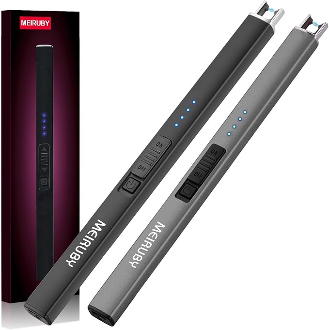 2 Pack Electric Candle Lighter, Christmas Stocking Stuffers Gifts for Women Mom Men Wife Sister, USB Arc Rechargeable Windproof Long Lighter for Candle BBQ Housewarming Birthday Gifts Idals