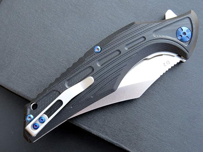 Eafengrow EF924 Folding Knife D2 Steel Blade + G10 Handle camping Knife Outdoor EDC TOOL (Black)