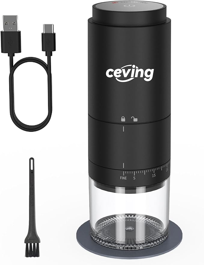 Portable Battery Powered Burr Coffee Grinder with 38 Adjustable Settings, Rechargeable Coffee Bean Grinder with LED Display, Quiet Cordless Coffee Mill for Travel, Camping, Espresso, Pour Over, etc