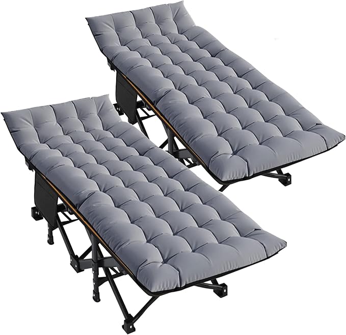 DoCred Folding Camping Cot with Mattress, 2 Pack Heavy Duty Folding Cot for Adults, Portable Sleeping Cot Bed Adults Outdoor Bed with Carry Bag, Travel Camp Cots
