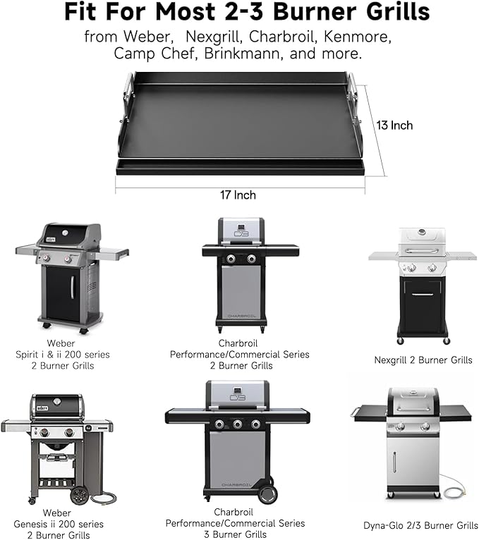 Universal Griddle for Gas Grill - 17" x 13" Flat Top Grill Plate with Nonstick Ceramic Coating, Griddle Insert for Gas Stove, Outdoor Camping & Tailgating