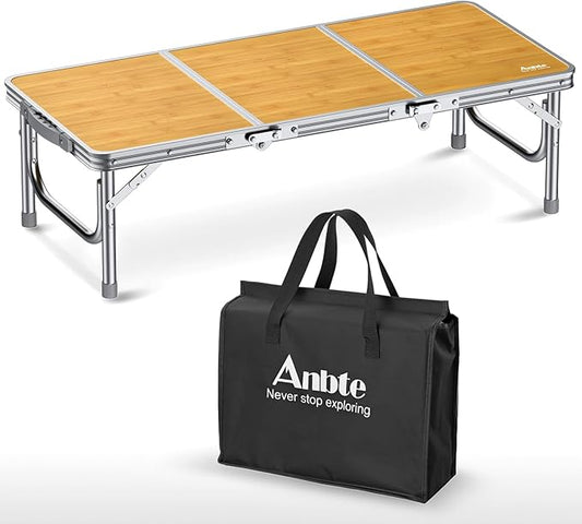 3ft Low Folding Picnic Table, Thicker Aluminum Small Camping Table with Storage Bag, Portable Handle, Lightweight, for Camping Beach Party Picnic Floor, 34.2" x 15.7" x 10.3", Yellow