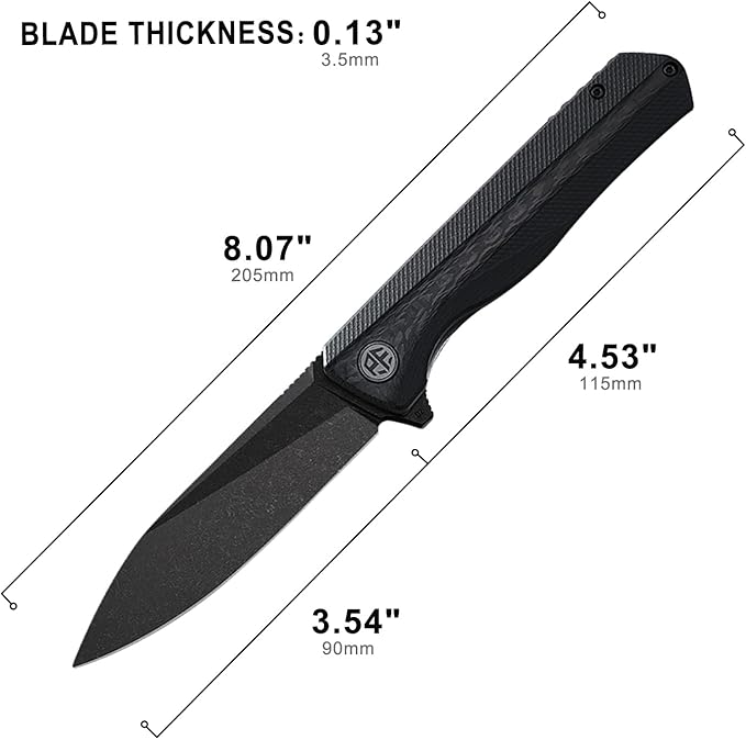 Petrified fish PF818,3.54" D2 Blade,104g G10 Handle Flipper Folding knife (Carbon fiber with G10 handle, Black stonewashed)