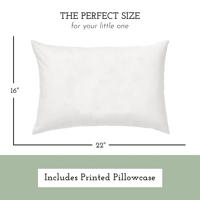 Little Sleepy Head Youth Pillow with Pillowcase 16x22, Soft Jumbo Toddler Pillow, Hypoallergenic Pillowcase - Best Kids Pillows for Sleeping, Perfect Kids Travel Pillow (Sage)