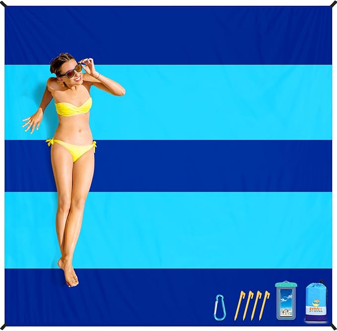 BYDOLL Beach Blanket Waterproof Sandproof 78''ร81'' Suits1-4 Adults Compact Lightweight Oversized Sand-Free Blanket Large Picnic Mat for Beach Travel Camping Hiking