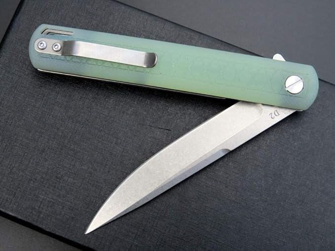 Eafengrow EF16 Folding Knife Flipper Ball Bearing Point D2 Blade G10 Handle with Pocket Clip Everday Carry Pocket Knife Liner Lock Camping Tactical Outdoor Multitool (Jade)