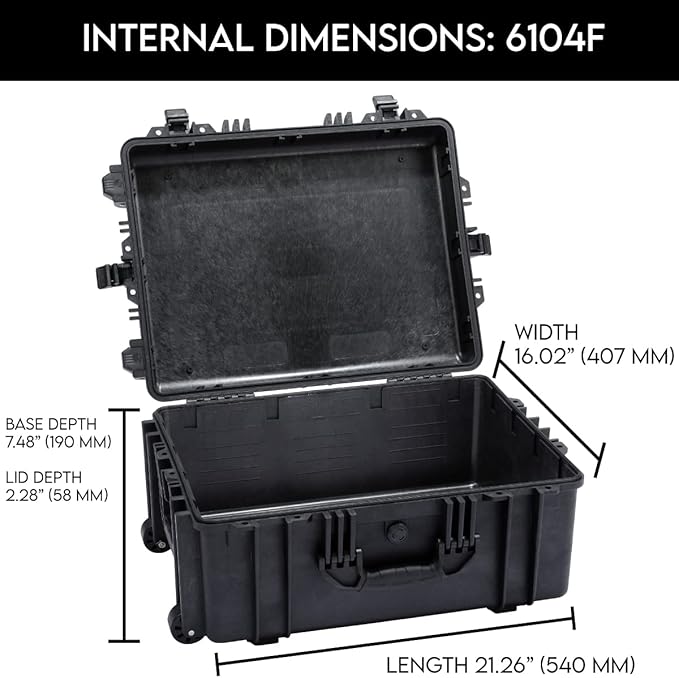 DCB Cases - Element 6104F | 24 x 19 x 11 Ext Dim | IP67 Waterproof | Pluck Foam Insert | Telescoping Handle | Rubberized Grips | Resin-Reinforced Injection Molded Plastic | 4 Latch Lid Close | Wheels