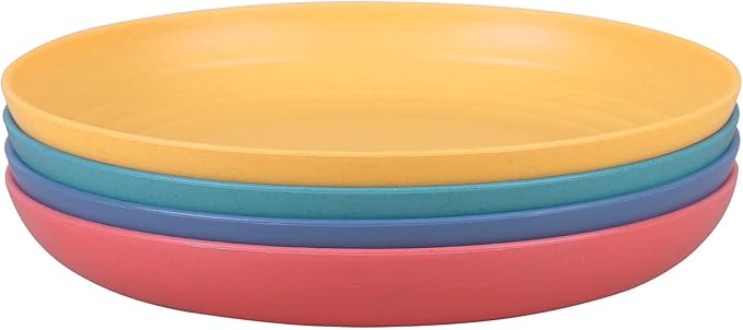 LuckyZone 8.8 Inches Unbreakable Wheat Straw Plates - Reusable Plate Dinner Set - Dishwasher & Microwave Safe - Healthy, BPA Free & Eco-Friendly (8.8 Inches/4 Color_H)