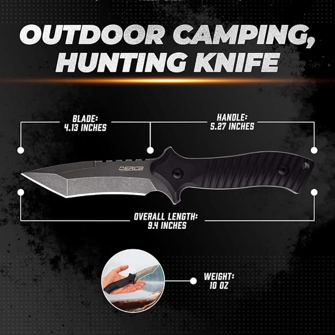 OERLA OLK-D47 Tactical Survival Knife with Kydex Sheath, D2 High Carbon Steel Fixed Blade Outdoor Knife, G10 Handle, EDC Tactical Belt Clip