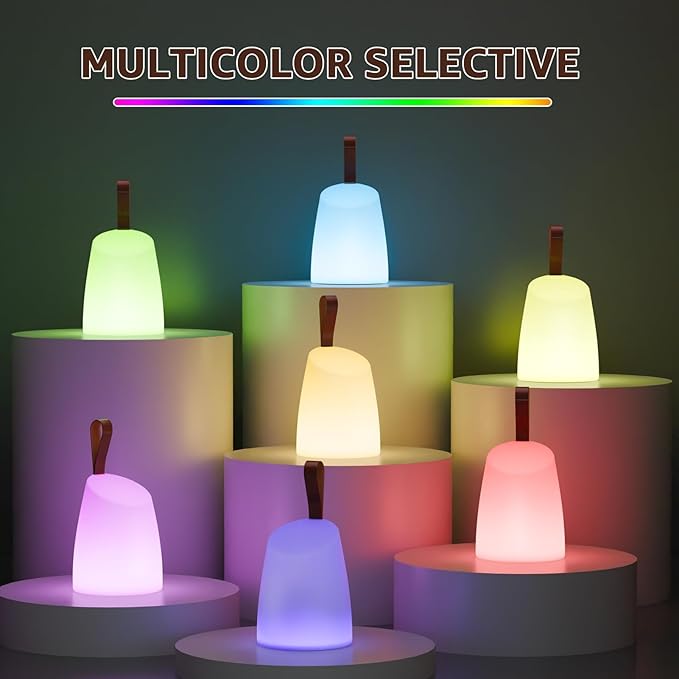 uuffoo Portable Outdoor Table Lamp with Remote - Dimmable Rechargeable LED Lantern, IP44 Water-Resistant, 7 Color RGB + Warm White, Memory Function, 7H Timer Auto-Off for Patio Garden Camping.