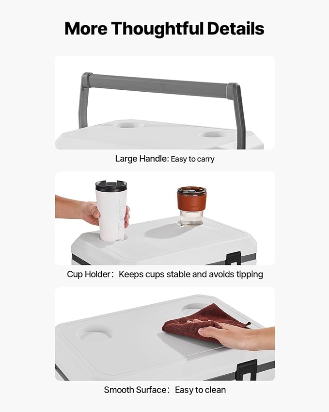 VEVOR Ultra-Light Hard Cooler, Ice Retention Cooler with Heavy Duty Handle, Ice Chest Lunch Box for Camping, Travel, Outdoor, Keeps Cool for up to 6 Days, 30% Lighter Than Rotomolded Coolers
