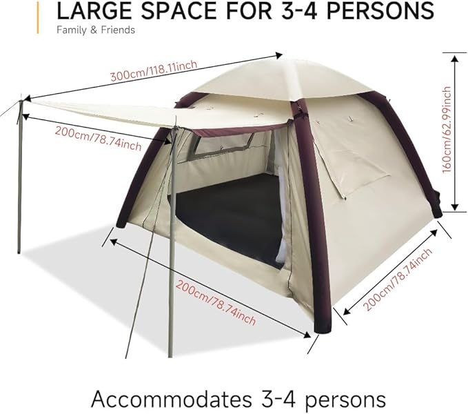 Automatic Large Tent for Camping 4 Person, Waterproof Tents for Camping, Windproof Inflatable Tents with Mosquito Screen Window, Camping Tent for Traveling, Beach
